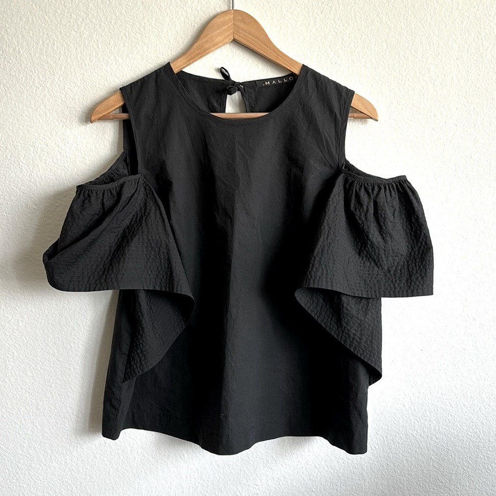 Malloni Italian Designer Cold Shoulder Black Cotton Blouse Keyhole Back Size M